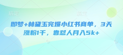 即梦+林黛玉完爆小红书商单，3天涨粉1千，靠怼人月入5k+-优优资源网
