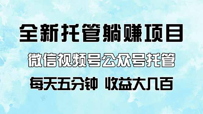 全新托管躺赚项目，微信视频号公众号托管代运营，每天五分钟，收益大几百-优优资源网