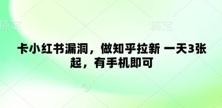 卡小红书漏洞，做知乎拉新 一天3张起，有手机即可-优优资源网