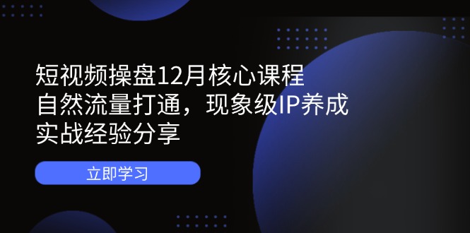 短视频操盘12月核心课程：自然流量打通，现象级IP养成，实战经验分享-优优资源网