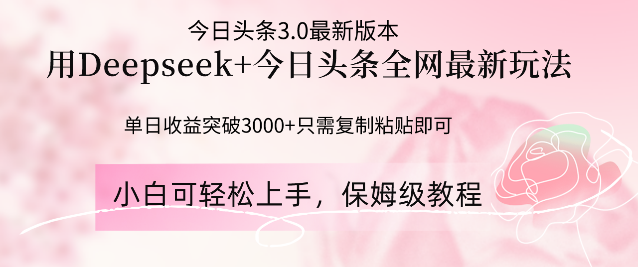Deepseek结合今日头条全网最新玩法，单日收益突破3000+，只需要简单的…-优优资源网