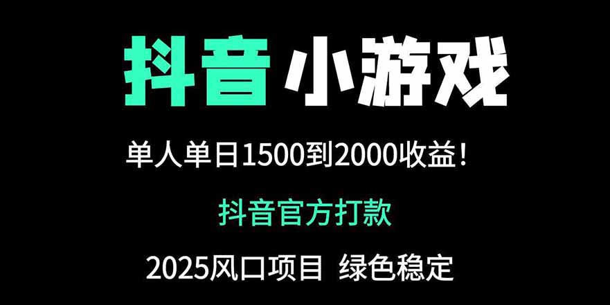 抖音官方小游戏2025全网最新玩法，暴利赚钱项目，单机日入2000+-优优资源网