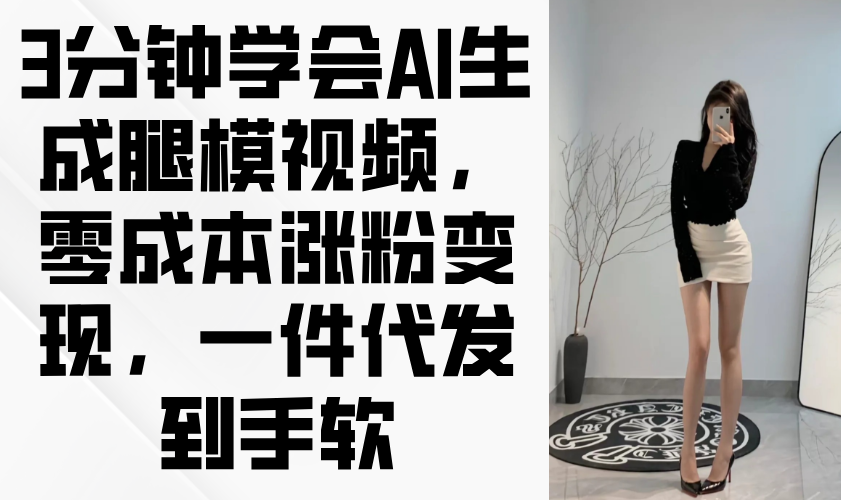 3分钟学会AI生成腿模视频，零成本涨粉变现，一件代发到手软-优优资源网