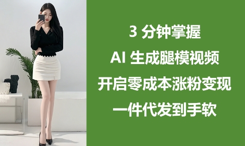 3分钟掌握AI生成腿模视频，开启零成本涨粉变现，一件代发到手软-优优资源网