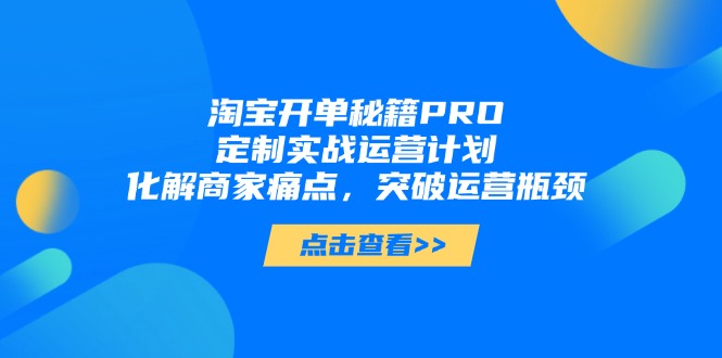 淘宝开单秘籍PRO，定制实战运营计划，化解商家痛点，突破运营瓶颈-优优资源网