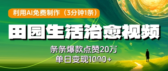 利用AI免费制作田园生活治愈视频，条条爆款点赞20W，单日变现几张-优优资源网