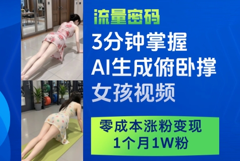 3分钟掌握AI生成俯卧撑女孩视频，零成本涨粉变现，1个月1W粉-优优资源网