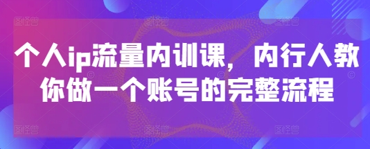 个人ip流量内训课，内行人教你做一个账号的完整流程-优优资源网