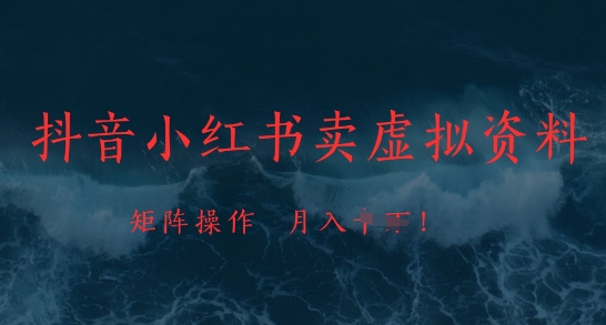 抖音小红书卖虚拟资料，市场需求一直存在，矩阵操作，月入1w+-优优资源网