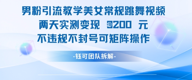 男粉引流教学美女常规跳舞视频两天实测变现1k+，不违规不封号可矩阵操作-优优资源网