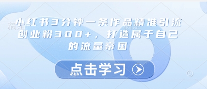 小红书3分钟一条作品精准引流创业粉300+，打造属于自己的流量帝国-优优资源网