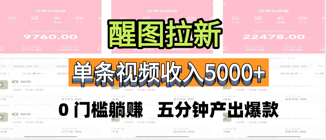 醒图拉新，0 门槛躺赚，五分钟产出爆款，单条视频收入5000+-优优资源网