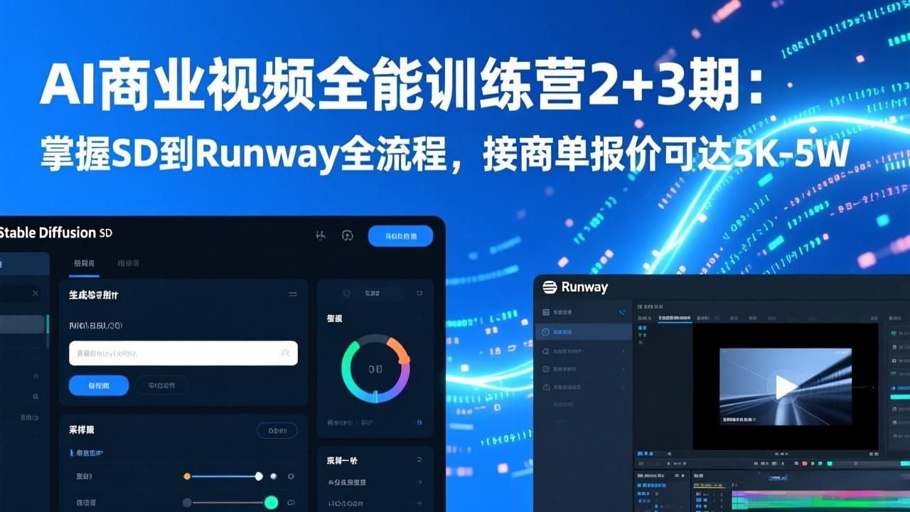 AI商业视频全能训练营2+3期：掌握SD到Runway全流程，接商单报价可达5K-5W-俊哥
