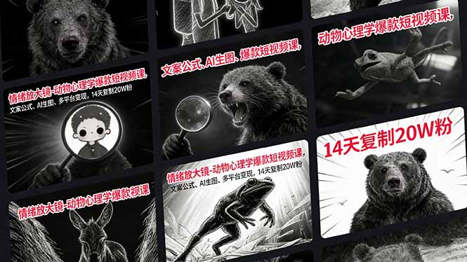 情绪放大镜-动物心理学爆款短视频课,文案公式、AI生图、多平台变现,14天复制20W粉-俊哥