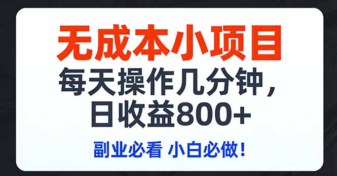 无成本小项目,每天操作几分钟,日收益800+ 副业必看 小白必做!-俊哥