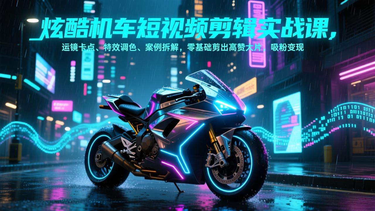 炫酷机车短视频剪辑实战课,运镜卡点、特效调色、案例拆解,零基础剪出高赞大片,吸粉变现-俊哥
