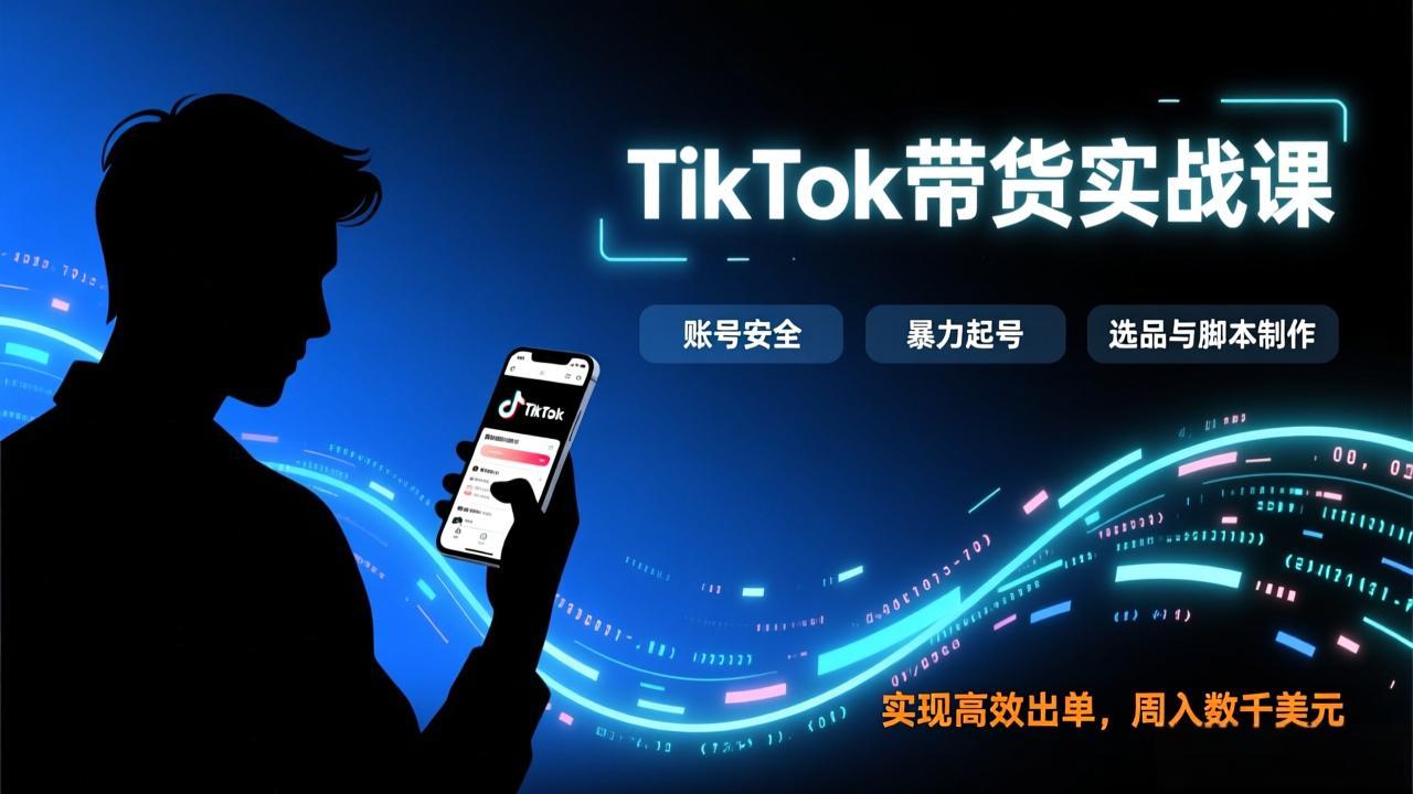 TikTok带货实战课，涵盖账号安全、暴力起号、选品与脚本制作，实现高效出单，周入数千美元-俊哥