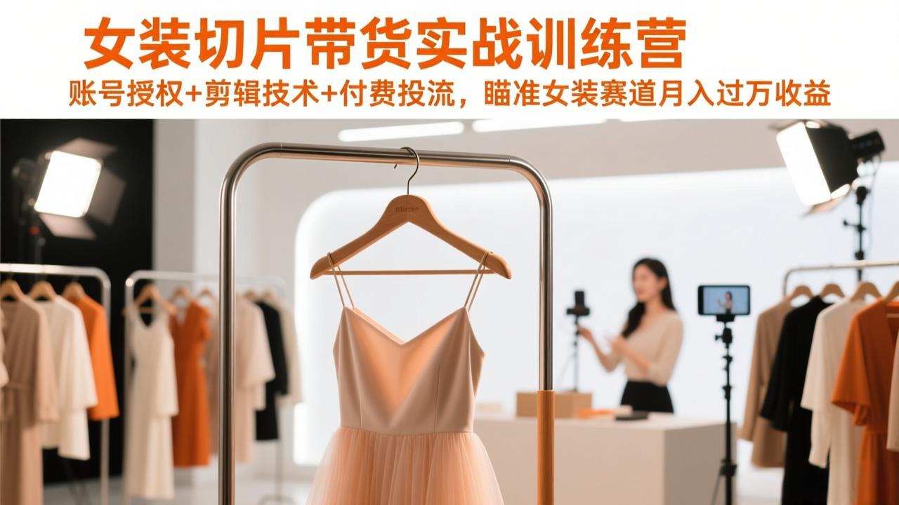 女装切片带货实战训练营,账号授权+剪辑技术+付费投流,瞄准女装赛道月入过万收益-俊哥