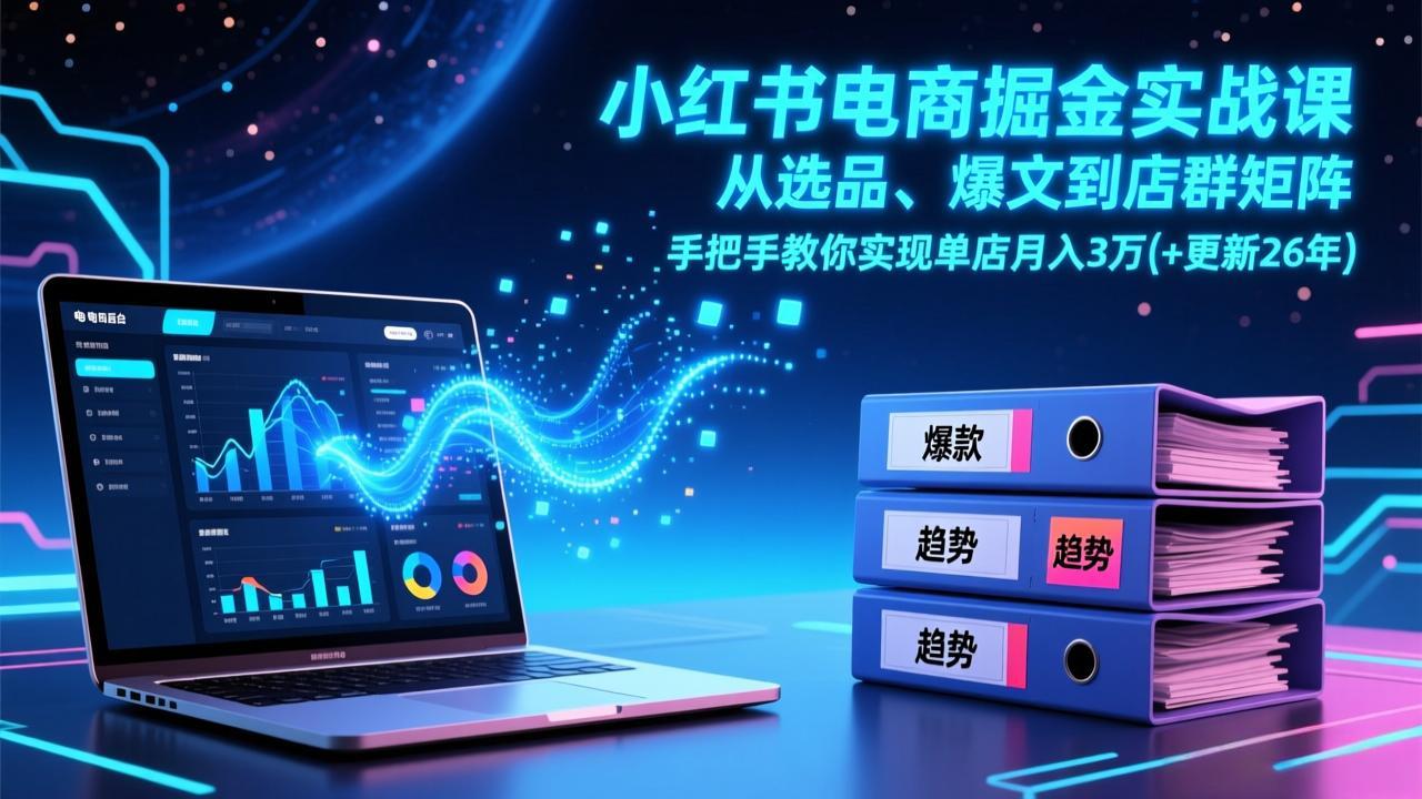 小红书电商掘金实战课,从选品、爆文到店群矩阵,手把手教你实现单店月入3万+(更新26年-俊哥
