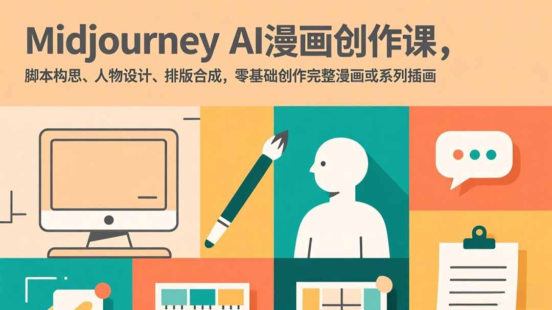 Midjourney AI漫画创作课,脚本构思、人物设计、排版合成,零基础创作完整漫画或系列插画-俊哥