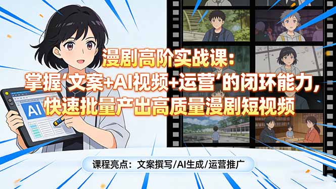 漫剧高阶实战课:掌握“文案+AI视频+运营”的闭环能力,快速批量产出高质量漫剧短视频-俊哥