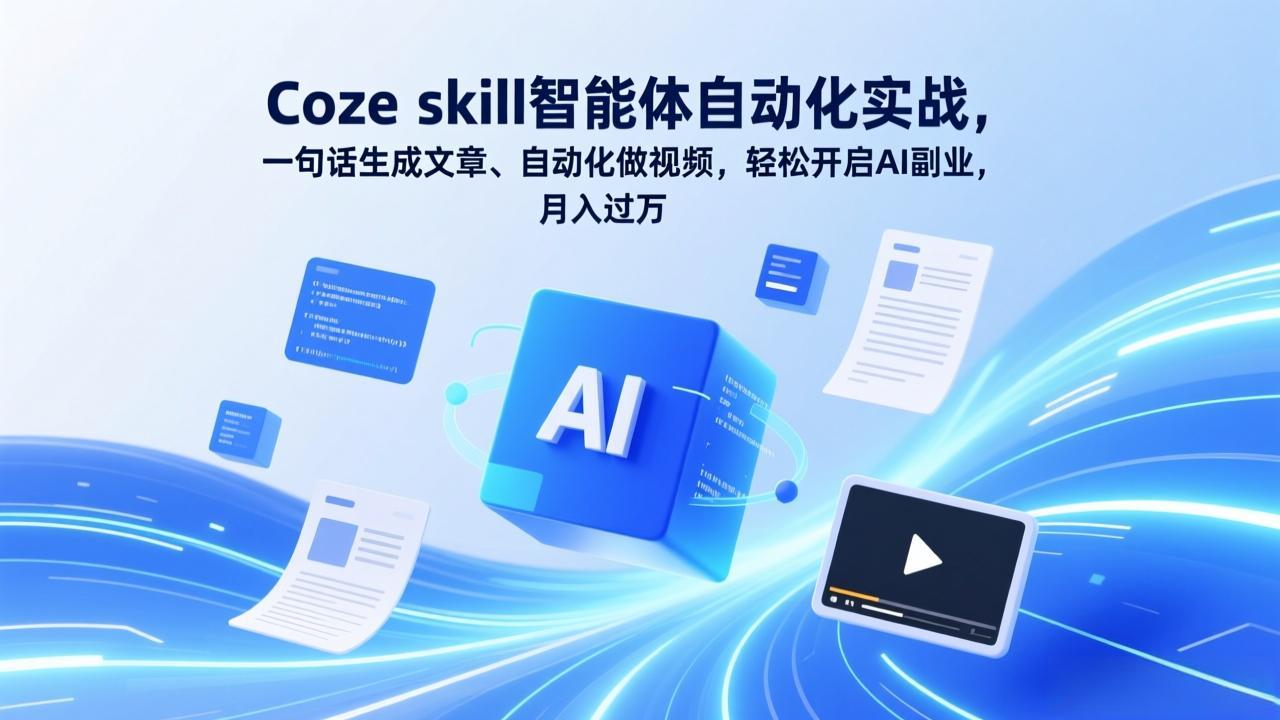 Coze skill智能体自动化实战,一句话生成文章、自动化做视频,轻松开启AI副业,月入过万-俊哥