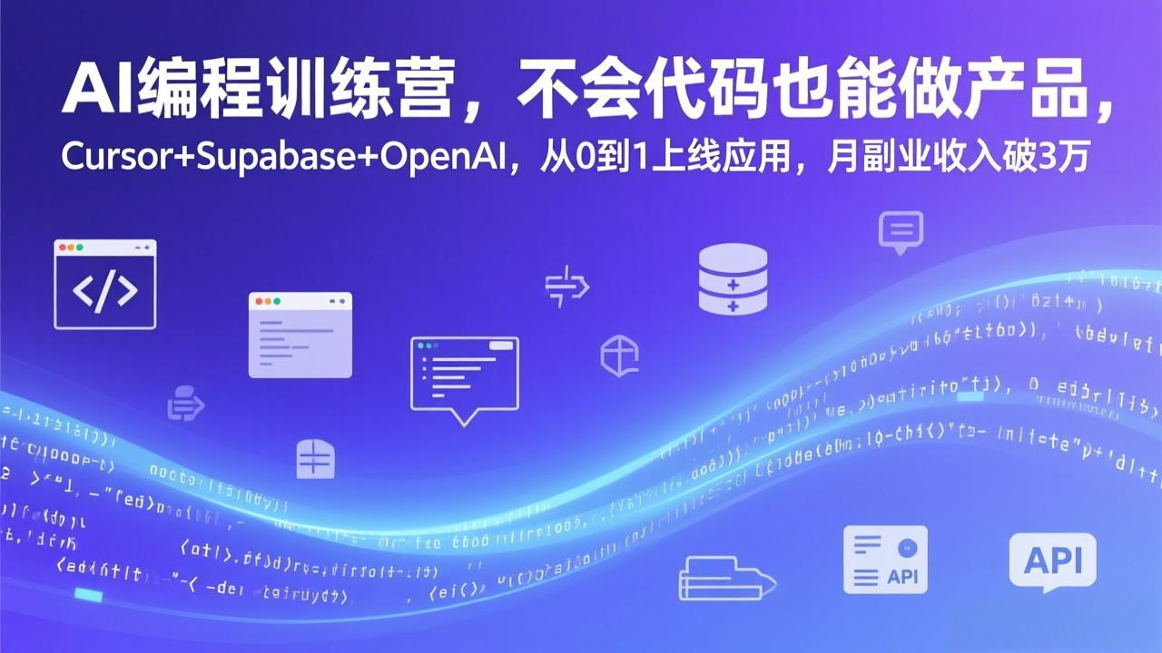 AI编程训练营,不会代码也能做产品,Cursor+Supabase+OpenAI,从0到1上线应用,月副业收入破3万-俊哥