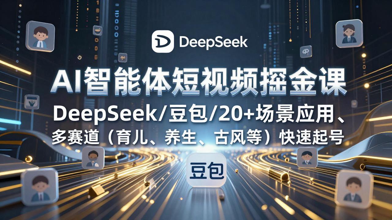 AI智能体短视频掘金课,DeepSeek/豆包/20+场景应用、多赛道(育儿、养生、古风等-俊哥