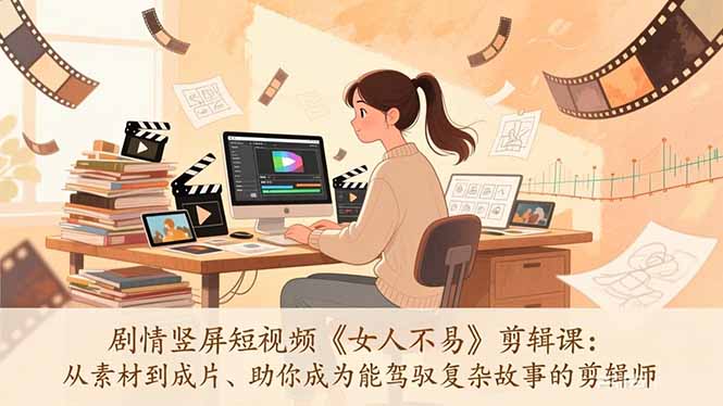 剧情竖屏短视频《女人不易》剪辑课：从素材到成片、助你成为能驾驭复杂故事的剪辑师-俊哥