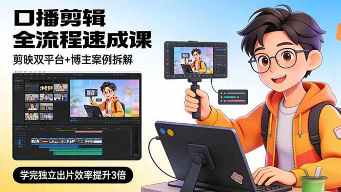 口播剪辑全流程速成课,剪映双平台+博主案例拆解,学完独立出片效率提升3倍-俊哥