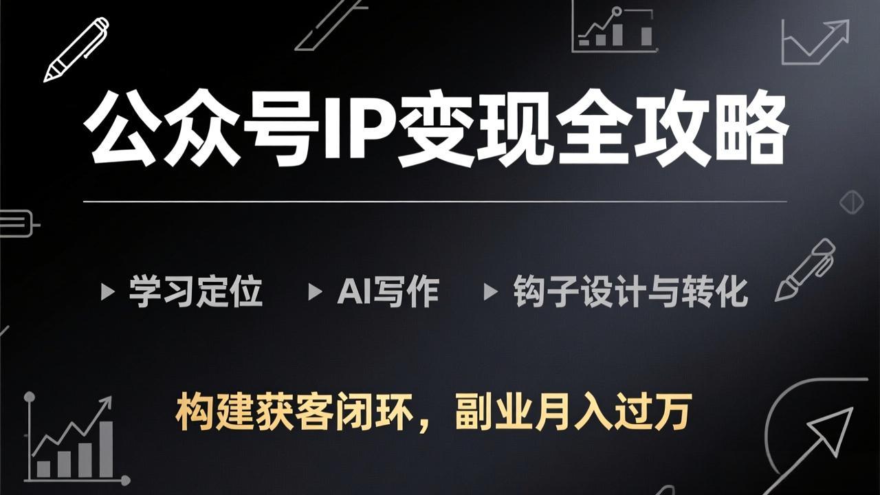 公众号IP变现全攻略-更新，学习定位、AI写作、钩子设计与转化，构建获客闭环，副业月入过万-俊哥