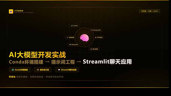 AI大模型开发实战：Conda环境搭建→提示词工程→Streamlit聊天应用，零基础到项目落地-俊哥