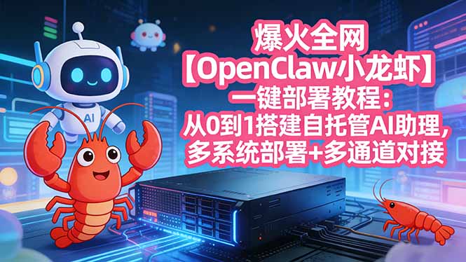 爆火全网【OpenClaw 小龙虾】一键部署教程：从0到1搭建自托管AI助理，多系统部署+多通道对接-俊哥