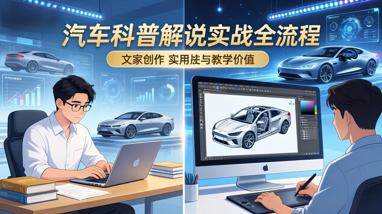 抖音汽车科普解说实战：文案+动画+画面处理+去水印全流程，打造专业汽车科普视频-俊哥
