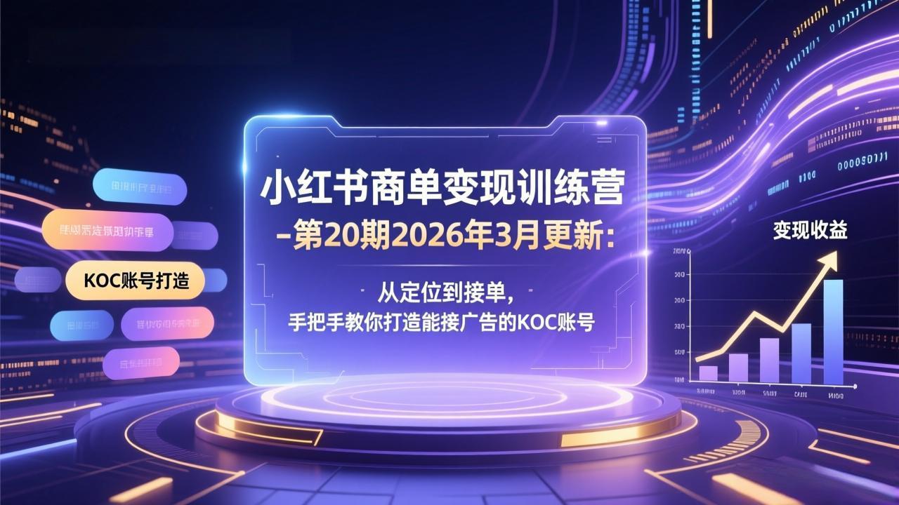 小红书商单变现训练营-第20期26年3月更新：从定位到接单，手把手教你打造能接广告的KOC账号-俊哥