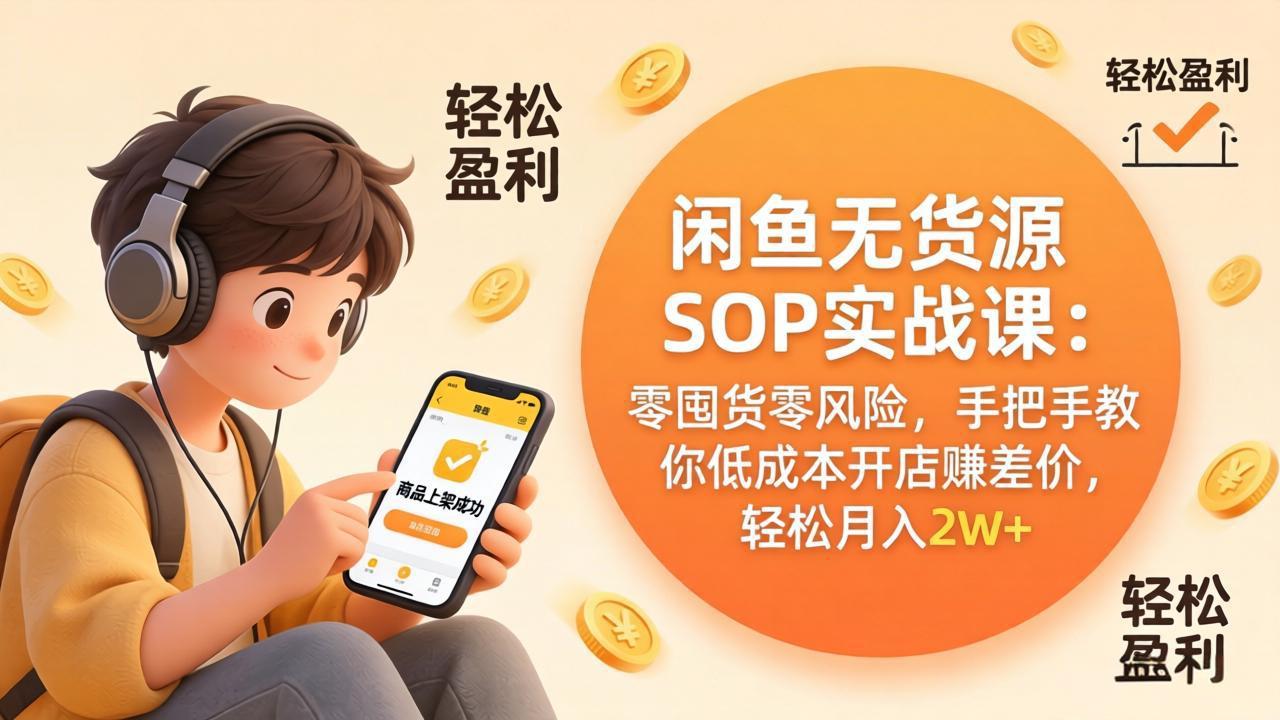 闲鱼无货源SOP实战课：零囤货零风险，手把手教你低成本开店赚差价，轻松月入2w+-俊哥