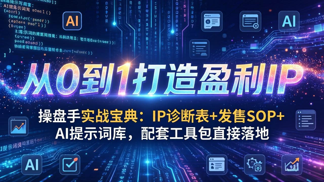 操盘手实战宝典：IP诊断表+发售SOP+AI提示词库，配套工具包直接落地，从0到1打造盈利IP-俊哥