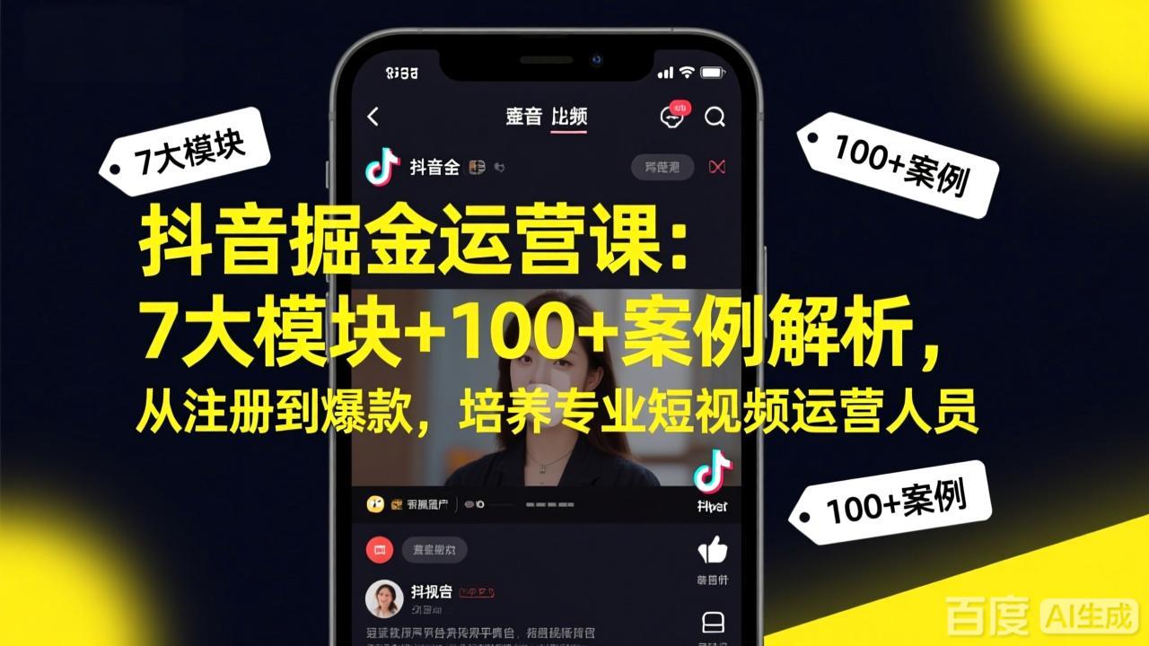抖音掘金运营课：7大模块+100+案例解析，从注册到爆款，培养专业短视频运营人员-俊哥