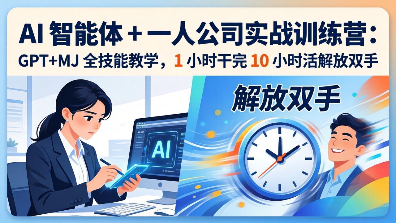 AI 智能体 + 一人公司实战训练营：GPT+MJ 全技能教学，1 小时干完 10 小时活解放双手-俊哥