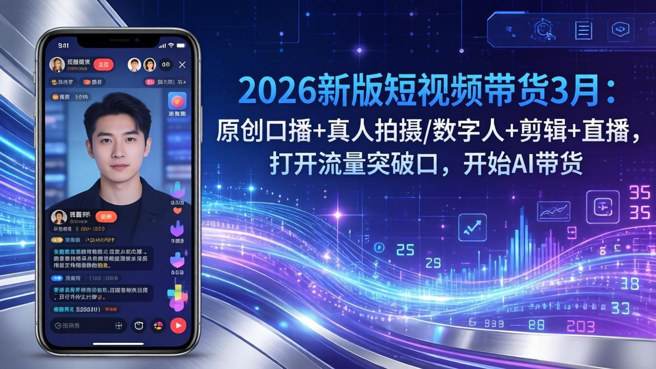 2026新版短视频带货3月：原创口播+真人拍摄/数字人+剪辑+直播，打开流量突破口，开始AI带货-俊哥