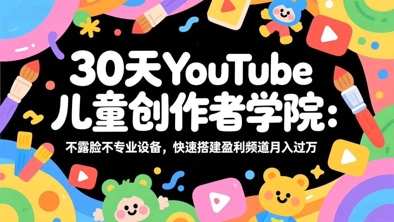30天YouTube儿童创作者学院：不露脸不专业设备，快速搭建盈利频道月入过万-俊哥