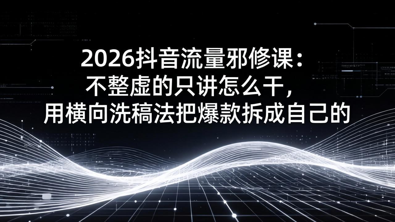 2026抖音流量邪修课：不整虚的只讲怎么干，用横向洗稿法把爆款拆成自己的-俊哥