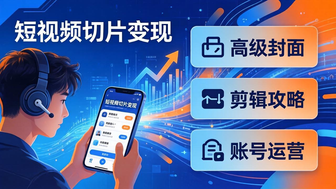 短视频切片变现速成班2.0：高级封面+剪辑攻略+账号运营，0基础小白快速入局副业-俊哥