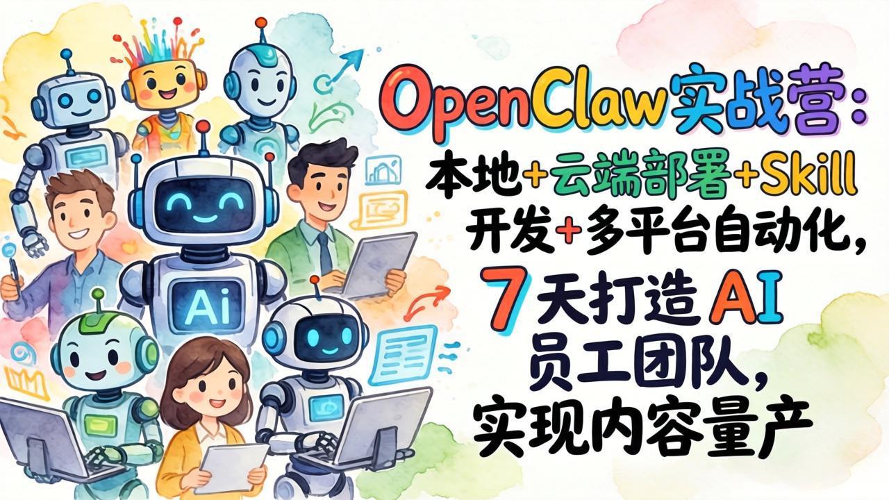 OpenClaw实战营：本地+云端部署+Skill开发+多平台自动化，7 天打造 AI 员工团队，实现内容量产-俊哥