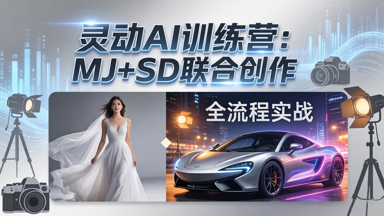 灵动AI训练营-3.0课程：MJ+SD联合创作，从婚纱大片到汽车广告，摄影后期全流程实战-俊哥