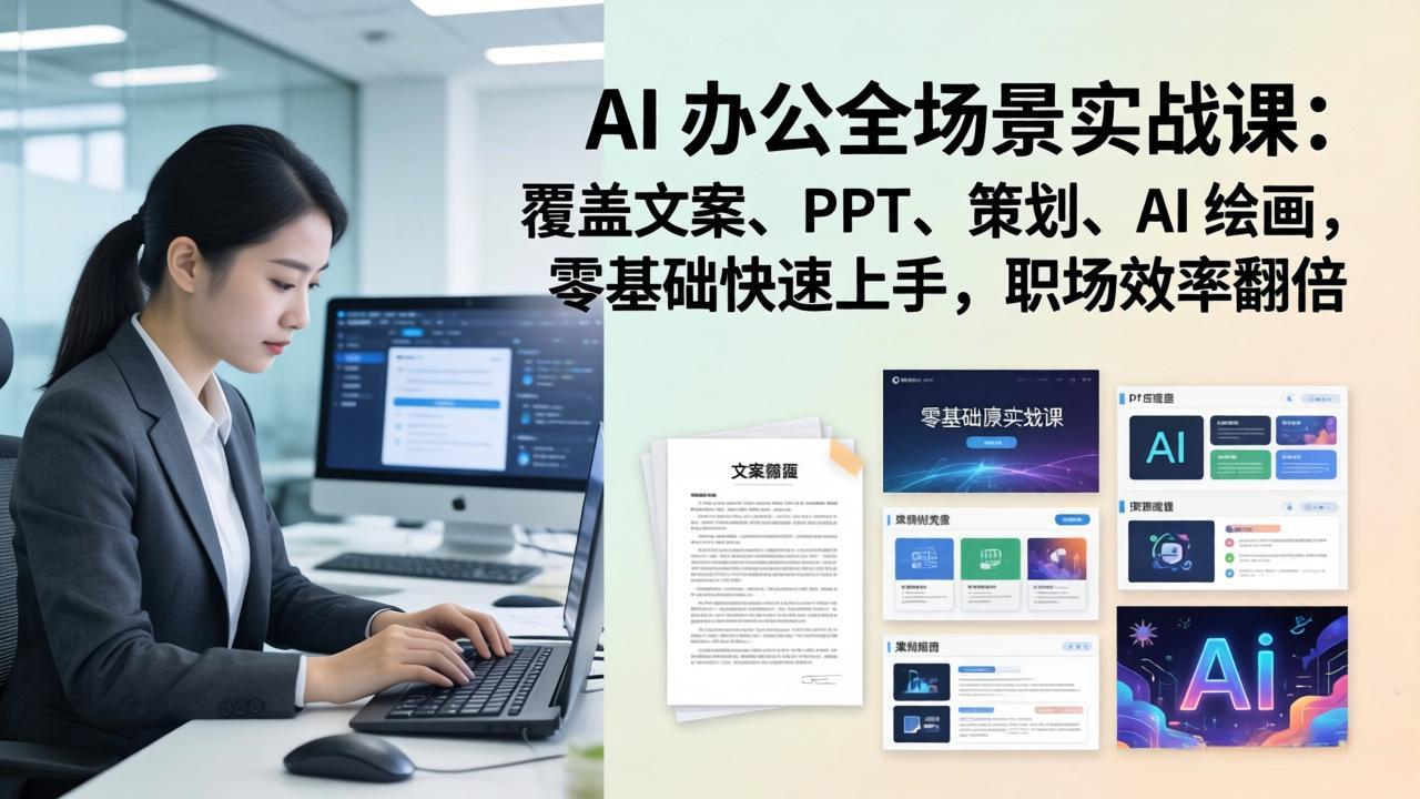 AI 办公全场景实战课：覆盖文案、PPT、策划、AI 绘画，零基础快速上手，职场效率翻倍-俊哥
