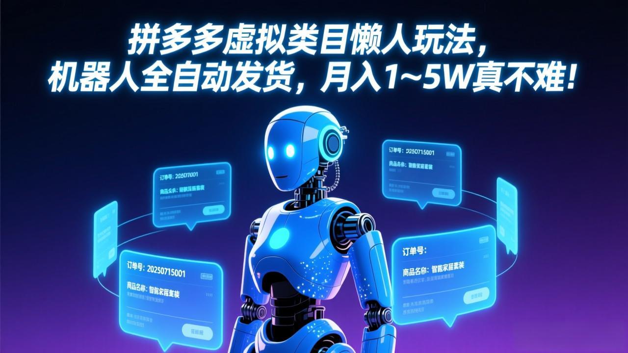 拼多多虚拟类目懒人玩法，机器人全自动发货，月入 1-5W 真不难！-俊哥