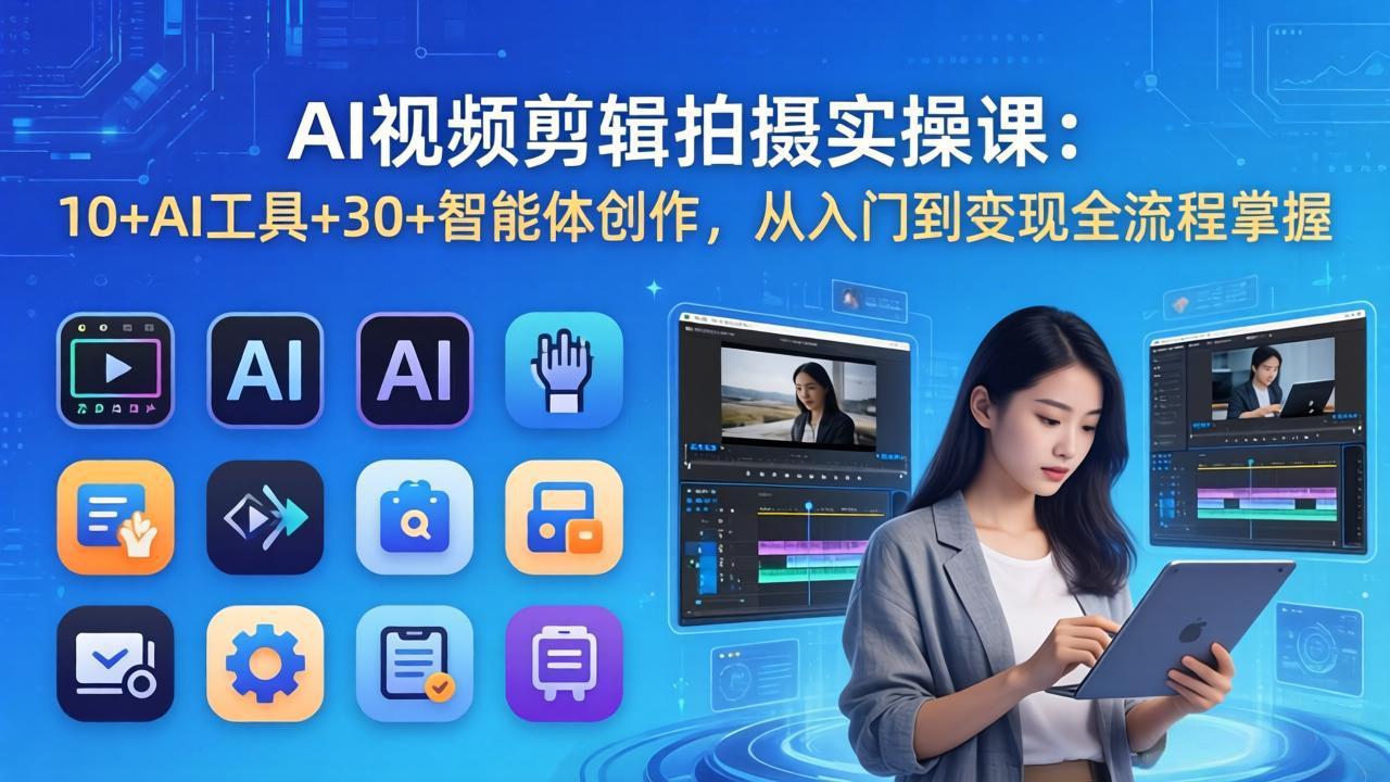 AI 视频剪辑拍摄实操课：10+AI工具+30+智能体创作，从入门到变现全流程掌握-俊哥