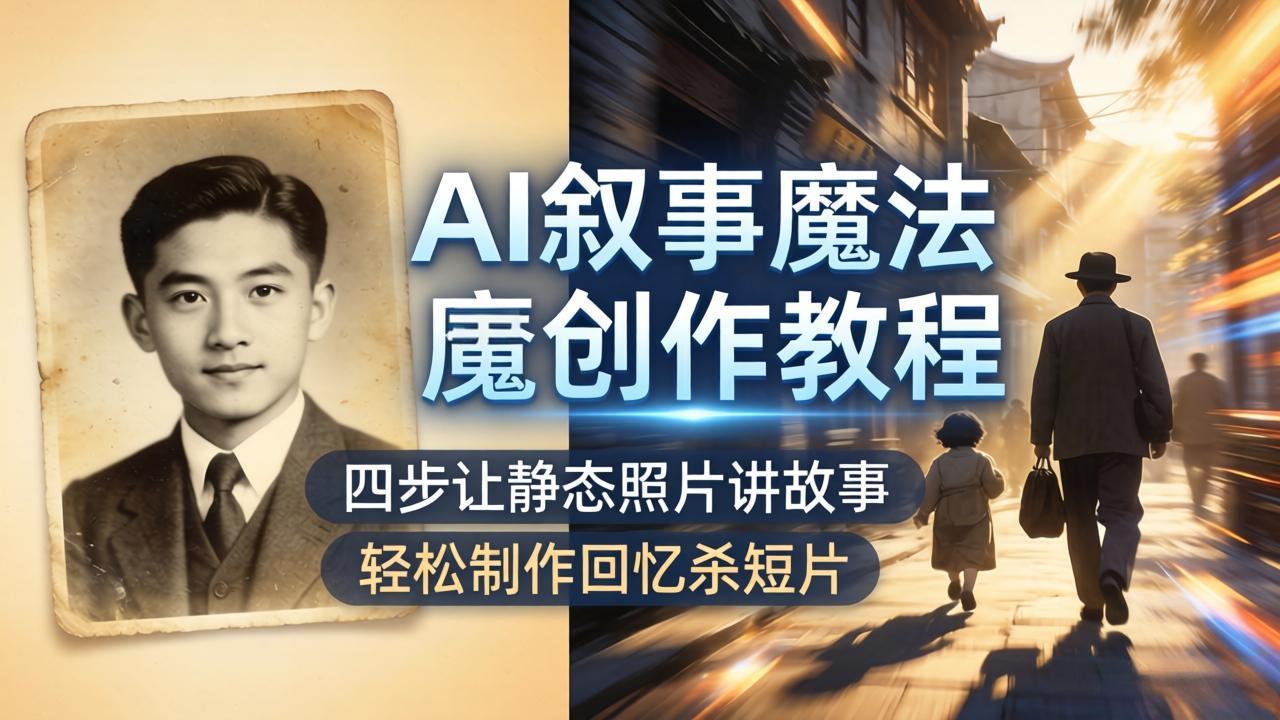 AI叙事魔法创作教程，四步让静态照片讲故事，老照片修复加动态特效，轻松制作回忆杀短片-俊哥