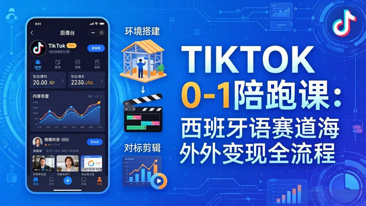 TIKTOK 0-1 陪跑课：从环境搭建到刷对标剪辑，西班牙语赛道海外变现全流程-俊哥